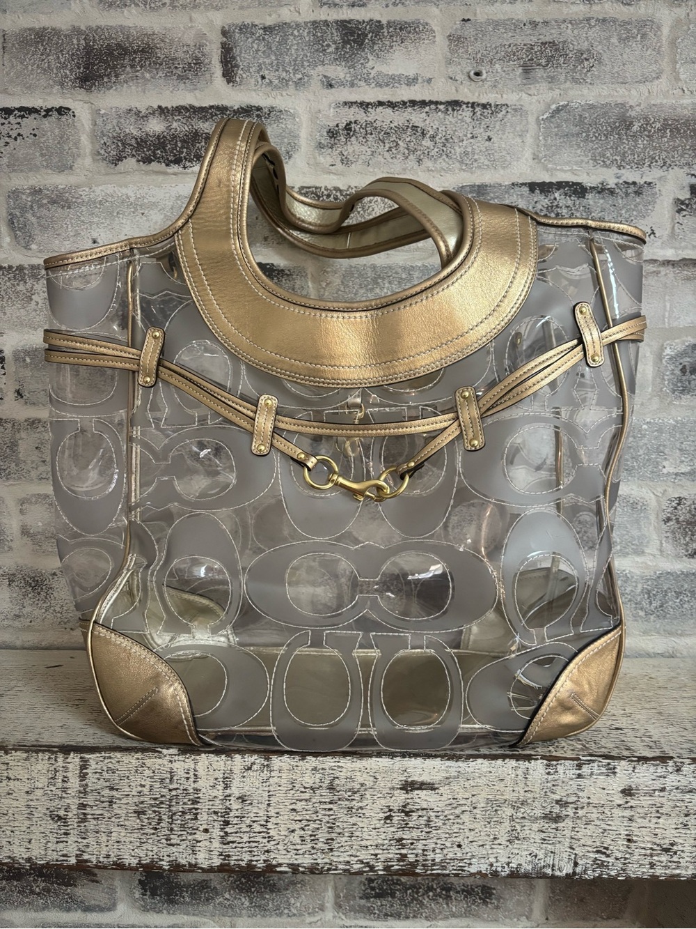 Coach Clear Extra Large Ergo PVC Tote with Gold Leather Trim